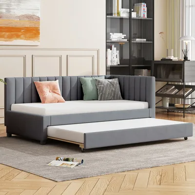 Immagine prodotto di okwish Letto imbottito 90x200 con materasso, letto estraibile con letto a scomparsa, letto per bambini con rete, grigio
