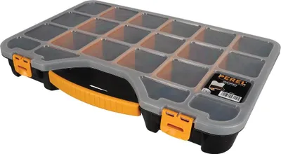 A storage box with multiple compartments.