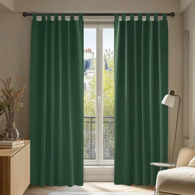 Produktbild von Verdunklungsvorhänge Lärmschutz Thermovorhang 2er Set 245x140 cm Waldgrün Schlaufen