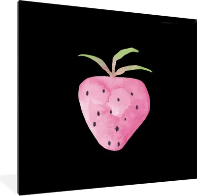 Produktbild von MuchoWow® Gerahmtes Poster Erdbeere - Aquarell - Schwarz 40x40 cm - Poster mit Schwarzem Bilderrahmen Wandposter Rahmen Foto Bilder - Mit Rahmen - Wanddekoration Schlafzimmer