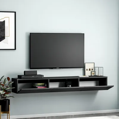 Image de Lariano - Meuble TV, 180x31x26h cm Noir, 3 Portes