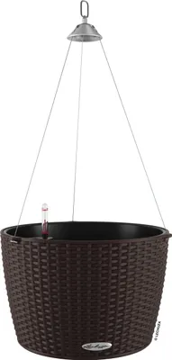 Obrázek produktu pro Květináč LECHUZA NIDO Cottage 35 Mocha | závěsný koš se zavlažovacím systémem a vložkou na rostliny | proutěný vzhled | Ø 35 x 23 cm | 15185