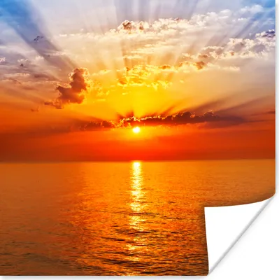 Produktbild von MuchoWow® Poster Sonnenuntergang - Meer - Himmel - Orange - Horizont - Wasser 100x100 cm - Babyzimmer