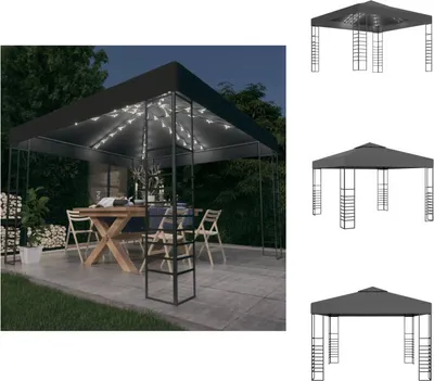 Produktbild von vidaXL Gartenzelt mit LED-Lichterkette 3x3 m Anthrazit -  Pavillons & Partyzelte