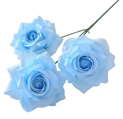 Produktbild von Künstliche Rosenblüten mit 3 Köpfen, realistischer Rosenzweig mit Stiel für Vase, Tischdekoration, Heimdekoration, Hochzeit, Partydekoration
