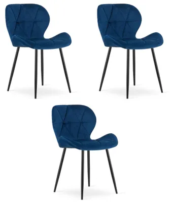 Productafbeelding van Chaise - Leobert - Mango - Fluwelen fauteuil, marineblauw/zwarte poten - Set van 3