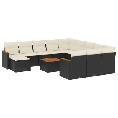 Produktbild von 13-tlg. Garten-Sofagarnitur mit Kissen Schwarz Poly Rattan