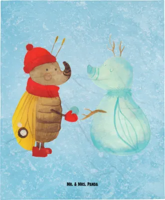 Produktbild von Mr. & Mrs. Panda Tagesdecke Nachtfalter Schneemann - Eisblau - Geschenk, Weihnachten, Weihnachtsgruß, Bettdecke, Warme Decke, Bettüberwurf, Winter, Schnee, Couchdecke