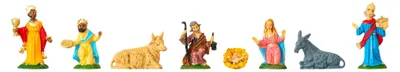 Productafbeelding van Kerststalfiguren-set - 8-delig, met de hand beschilderd - Kerstdecoratie - 5 cm