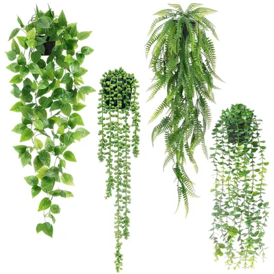 Image de Plantes artificielles suspendues avec pot, lot de 4