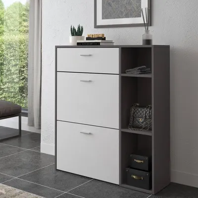 Produktbild von Samassi - Schuhregal, 90x26x102h cm Anthrazit, mit Schublade