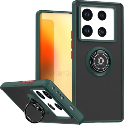 Obrázek produktu pro Pouzdro pro Infinix Note 40 Pro 4G/5G matné průsvitné TPU pouzdro s prstencovým držákem a stojánkem tmavě zelená