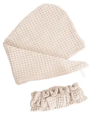 Zdjęcie produktu dla HOMLA Zestaw opaska i turban VAFFEL beżowe 10x23 cm