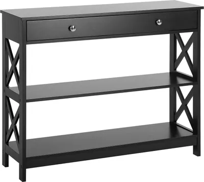 Produktbild von BELIANI Konsolentisch Schwarz 30 x 100 cm MDF Tischplatte Schublade Rechteckig Landhausstil