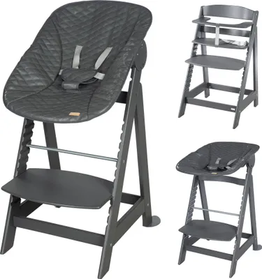 Produktbild von roba Born Up Treppenhochstuhl, Set 2in1, 'Graphite gesteppt', Hochstuhl mit Liegefunktion, ab Geburt