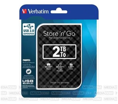 Produktbild von Verbatim Portables Festplattenlaufwerk Store 'n' Go USB 3.0, 2 TB, Schwarz, 2 TB, 3.2 Gen 1 (3.1 Gen 1), 5400 RPM, Schwarz