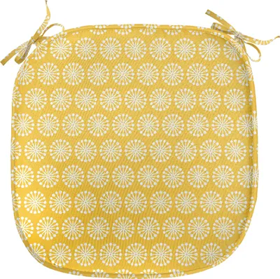 Produktbild von ABAKUHAUS Gelb und Weiß Polster für Esszimmerstühle, Shabby Blossom, Dekoratives wasserfestes Kissen mit Riemen für Küchensitze, 40 cm x 40 cm, Marigold Weiß