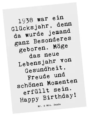 Produktbild von Mr. & Mrs. Panda Postkarte Spruch 1938 Geburtstag - Weiß - Geschenk, unvergessliche Momente, Geburtstagsgeschenk, Feiern, bildkarte, Grußkarte, Happy Birthday, Alter