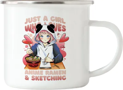 Produktbild von Just A Girl Who Loves Sketching And Anime Ramen Emaille Tasse Otaku Baka Manga Comic Geschenkidee Fans