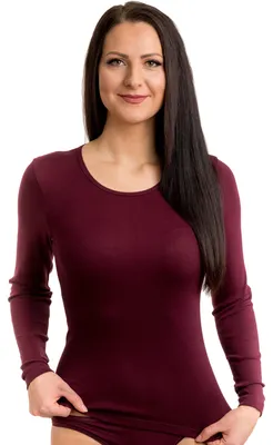 Produktbild von HERMKO 17830 Damen langarm Unterhemd woman longsleeve Shirt Baumwolle / Modal, Farbe:bordeaux, Größe:32/34 (XS)