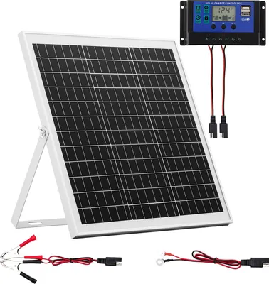 Zdjęcie produktu dla Zestaw paneli słonecznych monokrystalicznych – 12 V, 20 W – regulator ładowania MPPT – ładowarka akumulatorów/ładowanie podtrzymujące – regulowany uchwyt – wodoodporność IP67 – do samochodu, łodzi, kampera