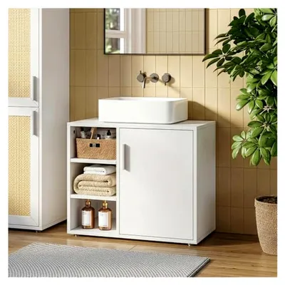 Produktbild von Waschbeckenunterschrank Kulaik 51 x 60 x 32 cm in Weiß mit 1 Tür und 3 offenen Fächern