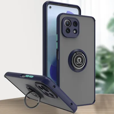 Produktbild von Xiaomi Mi 11 Lite Hülle, Ring Halter Ständer Matte Transluzent TPU Rahmen Stoßfest Schutzhülle für Xiaomi Mi 11 Lite Blau