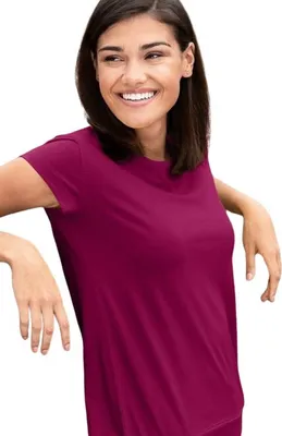 Produktbild von Lose sitzendes Damen-T-Shirt, 100% Baumwolle, unbedruckt, einfarbig, 150g/m2, Farbe fuchsie, Größe S