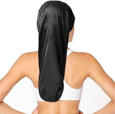 Produktbild von Lange Satin-Schlafhaube für das Haar, schwarz (1 Stück)