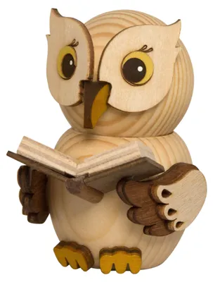 Produktbild von Drechslerei Kuhnert - Mini-Eulen aus Holz - mit Buch - ca. 7 cm groß - als Dekoration oder Geschenk geeignet