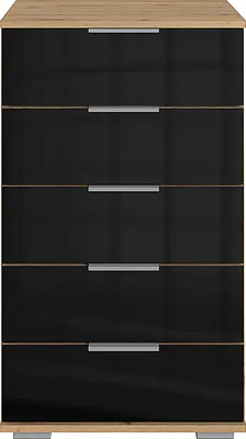 Produktbild von Schlafzimmer Schubkastenkommode in Artisan Eiche Nb. mit schwarzem Glas ELSTRA-43, B/H/T ca. 49/102/41 cm