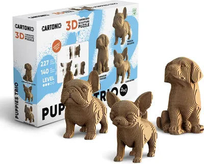 Produktbild von Cartonic 3D-Puzzle Puppies Trio, 3 Hunde, Papp-3D-Bausatz, Pappe, 227 Teile, CARTPUPPIES