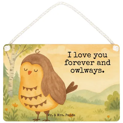 Produktbild von Mr. & Mrs. Panda Schild Eule Zufrieden Design DIN A6 - Weiß - Geschenk, Romantisch, Holzschild, Wandbild Holz, Türschild, Liebe Spruch, holzbild, Owl, Hochzeitstag, Müde