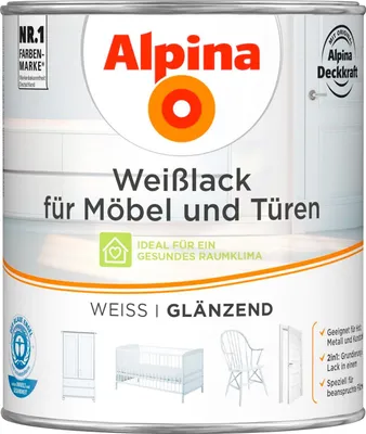 Produktbild von Alpina Weißlack für Möbel & Türen 750 ml weiß glänzend