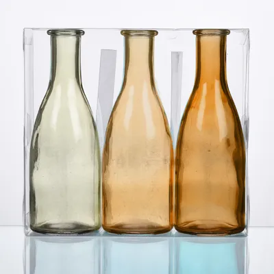 Produktbild von Glasvase 3er Set "Bottle groß" Ø 6,5 x 18,5cm | Glasflaschen GELB