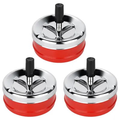 Produktbild von Drehaschenbecher - 3 Stück Windaschenbecher mit Deckel - Rauchloser Aschehalter für Innen- und Außenbereich - Rot