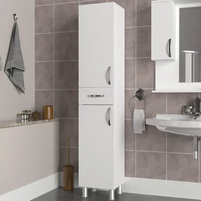 Image de Armoire de salle de bain Colonne blanche L 35 cm, nombreux rangements, style moderne