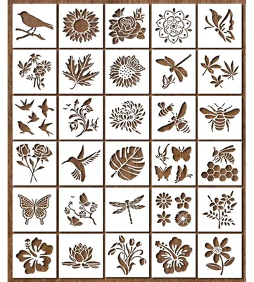 Backschablonen-Set, 30 Stück, Blumenmotive, 15 x 15 cm, wiederverwendbar