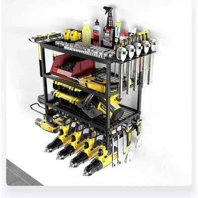 Produktbild von Werkzeug-Organizer - Wandmontierter Bohrmaschinenhalter - 4 Ebenen - Schwerlast Metallregal - Für Elektrowerkzeuge - Garage Aufbewahrung