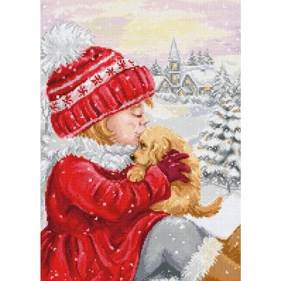 Obrázek produktu pro Sada pro vyšívání křížkovým stehem Luca-S „Girl Kissing Puppy“, 23 x 32 cm