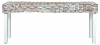 Imagen del producto de vidaXL Banco para jardín de 110 cm, blanco, con estructura de ratán Kubu y madera maciza de caoba