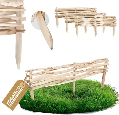 Obrázek produktu pro BOGATECO 3x zahradní plot z lískového dřeva 120cm x 20cm lemování záhonů lemování trávníku plot dřevěný plot lemování záhonů plot z plotovek lemování záhonů plot z plotovek ideální jako lemování záhonů nebo cestiček