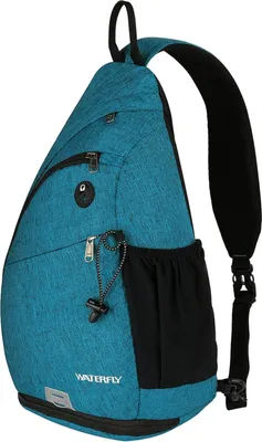 Productafbeelding van Unyqoos® Sling-rugzak, crossbodytas – waterafstotend nylon, 7 compartimenten, verstelbare band van 66–118 cm, pauwenblauw, geschikt voor outdoor en reizen
