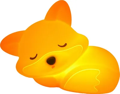 A glowing orange fox-shaped night light lying on its side.