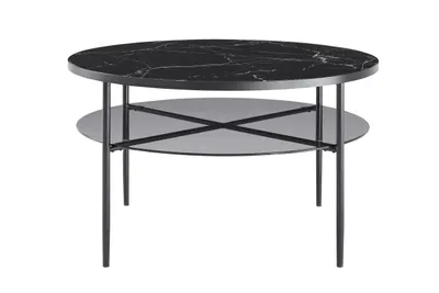Produktbild von SalesFever Couchtisch Ø 81 cm | rund | 6 mm Glasplatte in Marmoroptik | Metallgestell | B 81 x T 81 x H 45 cm | Schwarz