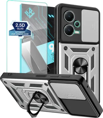 Produktbild von Armor Handyhülle für Xiaomi Redmi Note 12 5G mit 9H Displayglas Displayschutz Kameraschutz Handy Panzer Case Cover Schutzhülle Outdoor Farbe: Silber