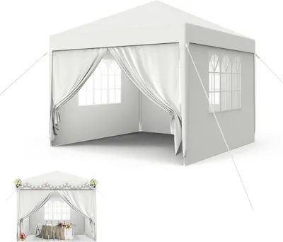 Produktbild von UISEBRT 3x3m Partyzelt Pavillon Wasserdicht Stabil Gartenpavillon Anti-UV mit Seitenteilen und großen Fenstern Gartenzelt Festzelt für Garten Party Weiß