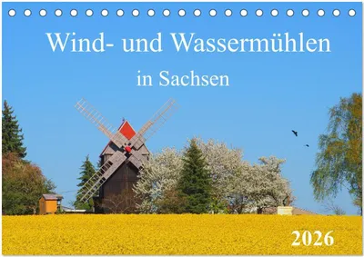 Produktbild von Wind- und Wassermühlen in Sachsen (Tischkalender 2026 DIN A5 quer), CALVENDO Monatskalender