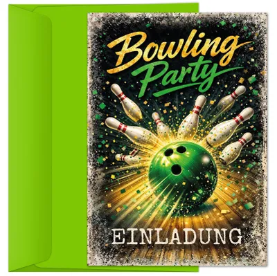 8 Einladungskarten Kindergeburtstag Bowling inkl. 8 Umschläge