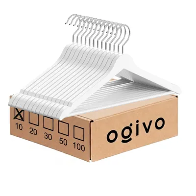Produktbild von OGIVO Holzkleiderbügel Weiß 10 Stück mit Hosensteg